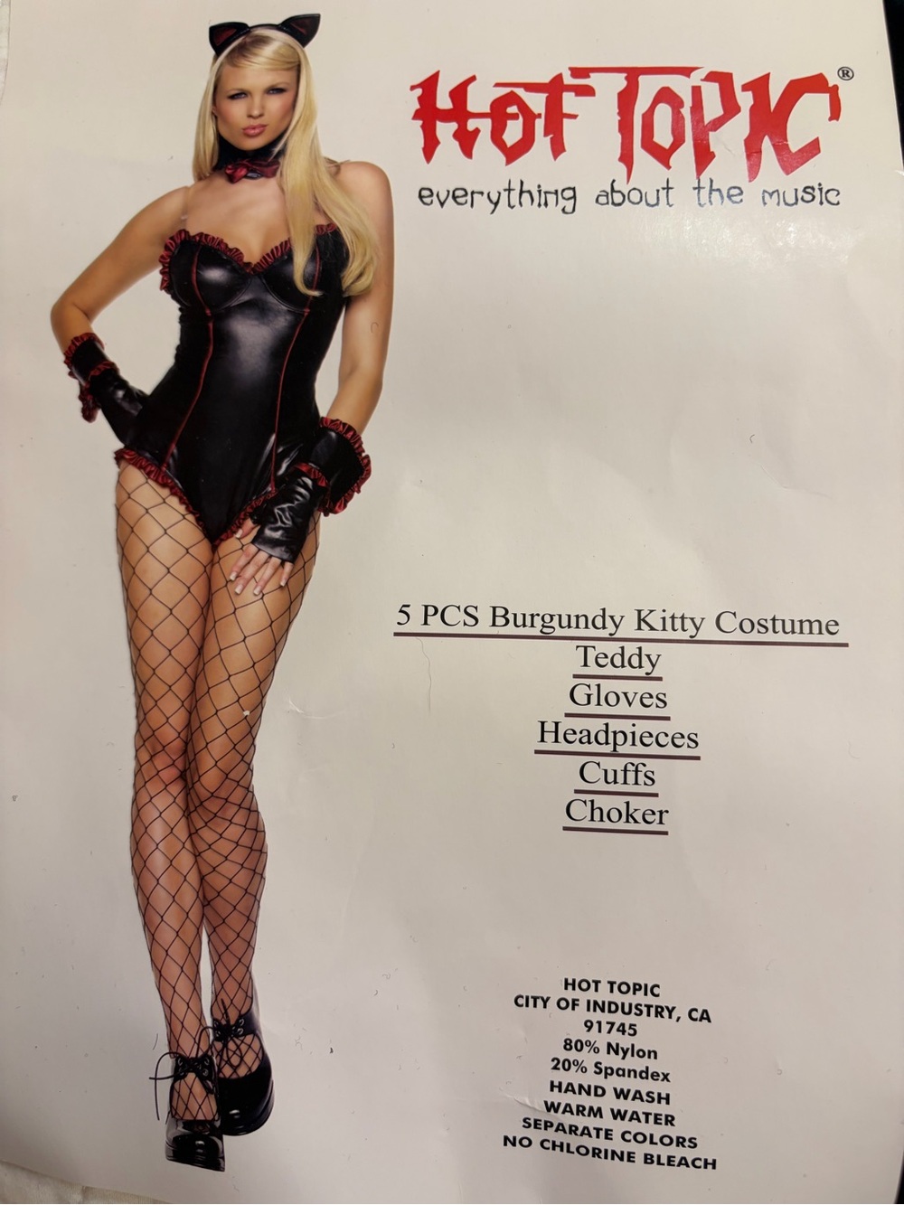 Vintage Hot Topic 5 PCS Burgundy Kitty Cat Costume Set Small Medium S/M Cosplay